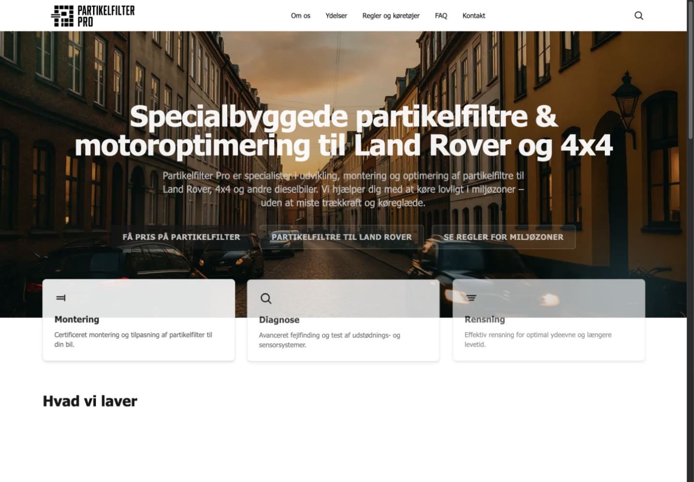 PartikelfilterPros website med specialistydelser til Land Rover og 4x4
